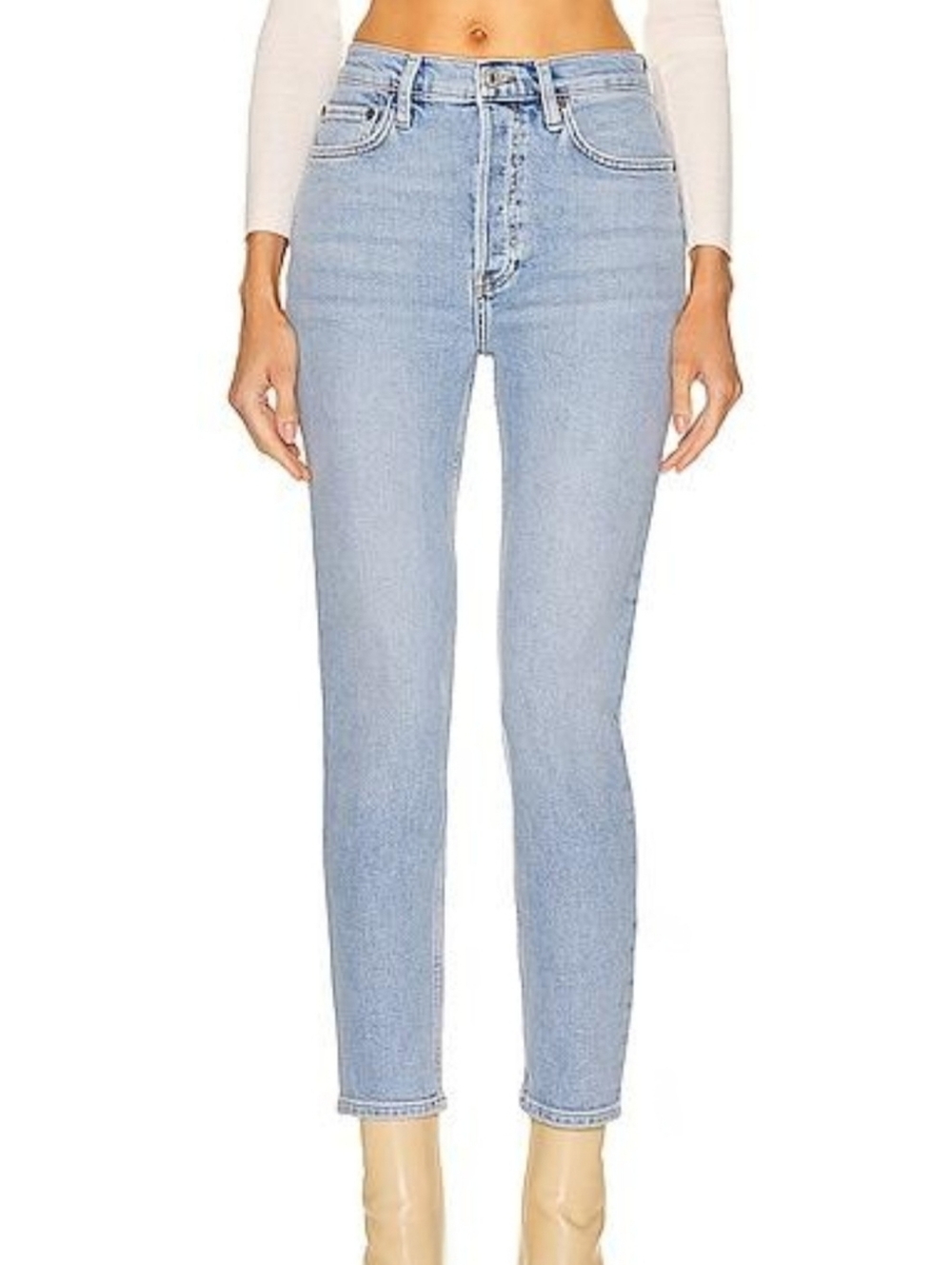 RE/DONE 90s High Rise Ankle Crop Jeans Mid 90s Wash Straight Leg Womens Size 25